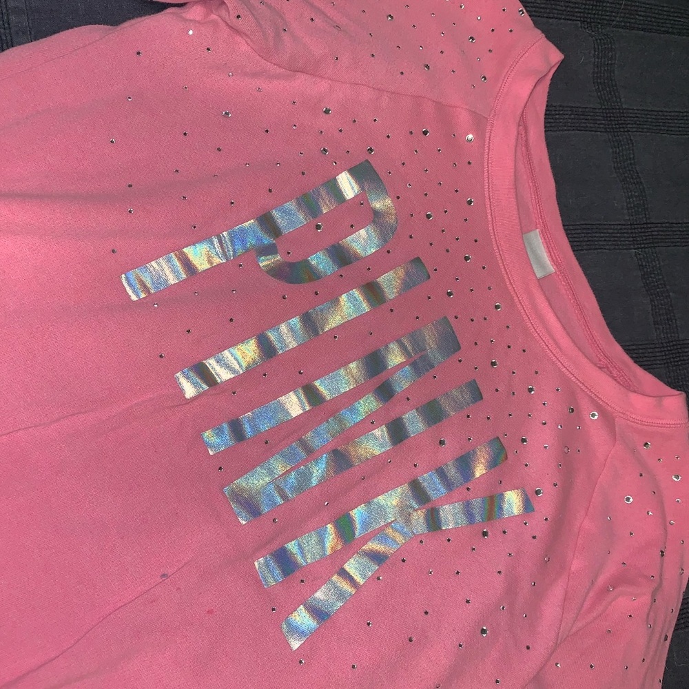 Pink rhinestone crew neck